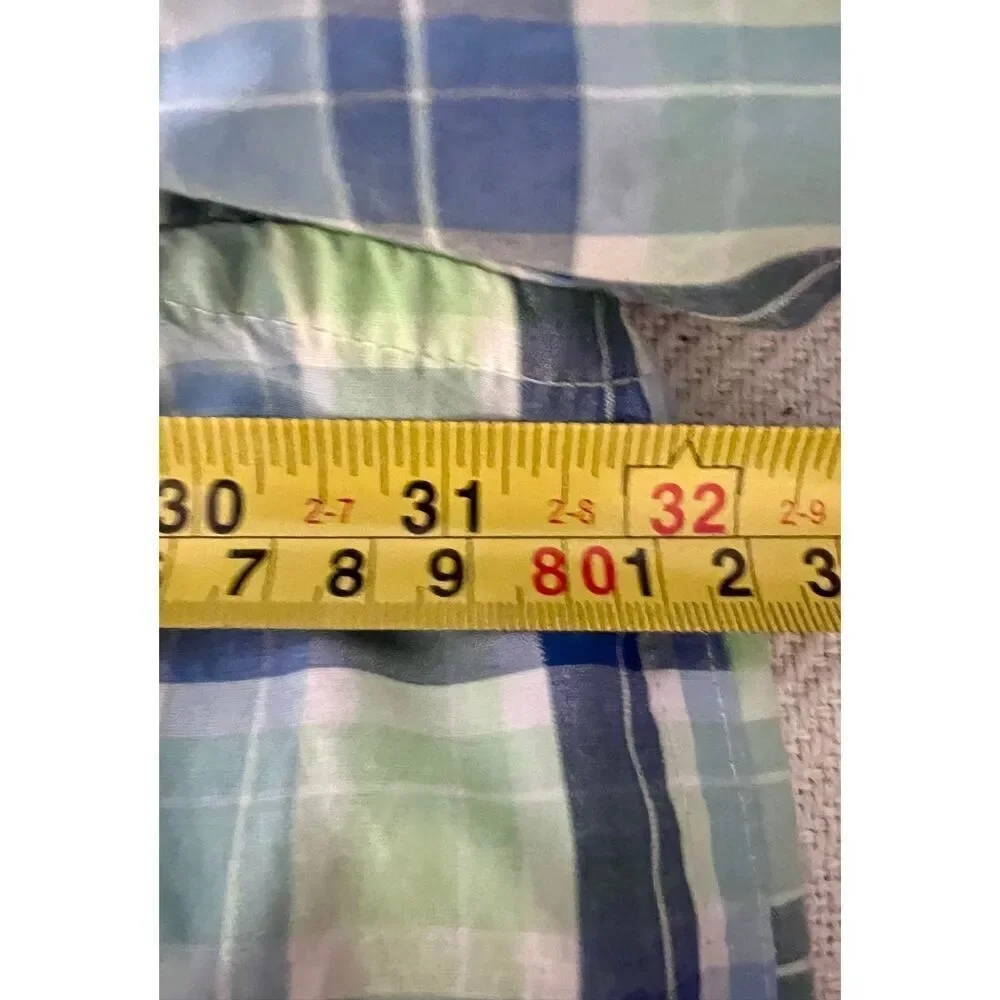 IZOD Short Sleeve Button Down Collared Shirt For Mens, Blue Plaid Size 3XLT